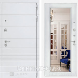 Дверь Лабиринт TRENDO Белый софт, зеркало с фацетом  